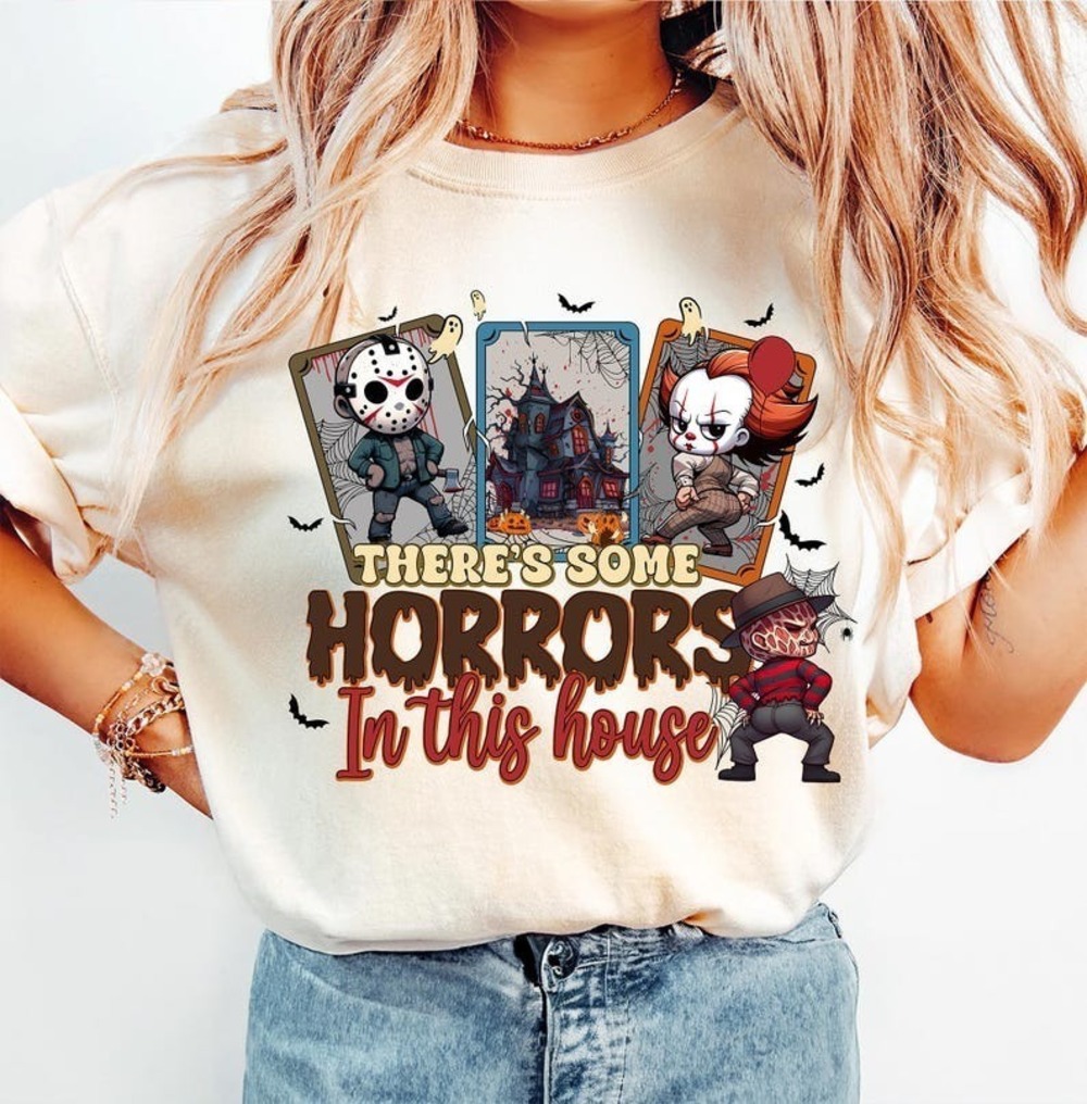 Theres Some Horrors In This House Shirt Funny Halloween Spooky Trendy Pumpkin
